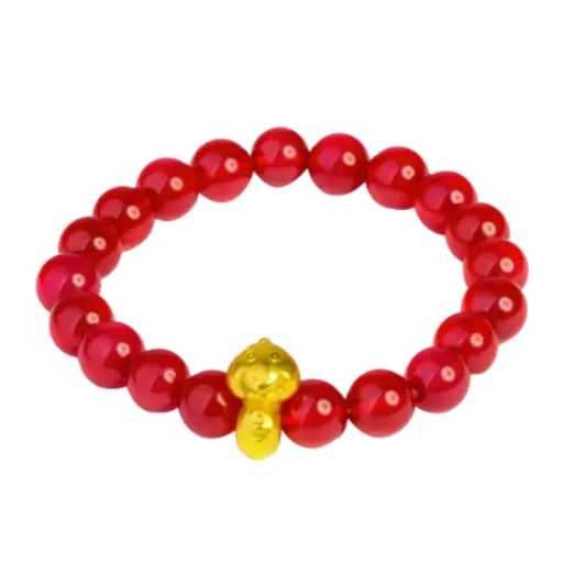 Vòng đá đỏ phối charm vàng 24K Con giáp Tỵ