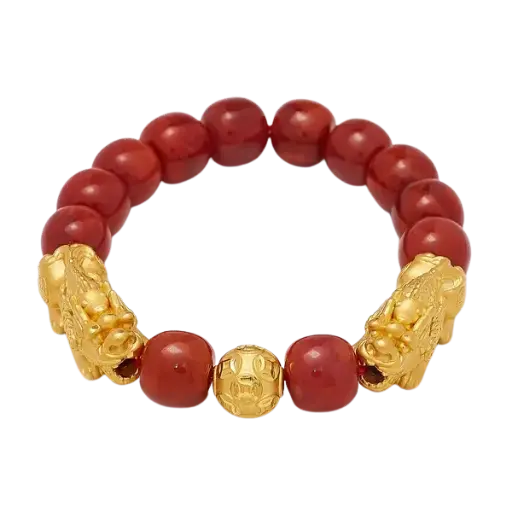 Vòng Đá Phối Charm Vàng 24k Tỳ Hưu Ngậm Hạt Kim Tiền