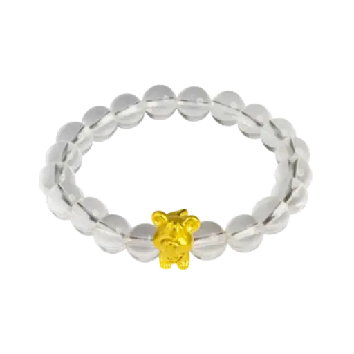 Vòng đá thạch anh phối charm vàng 24K Con giáp Tý