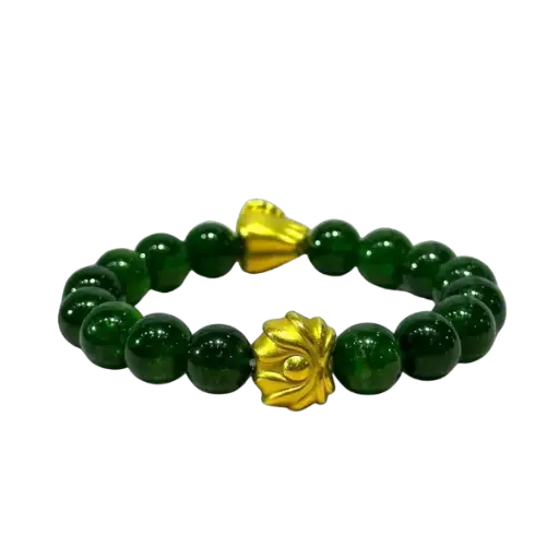 Vòng tay đá Diopside 10mm phối tay phật mix hoa sen may mắn
