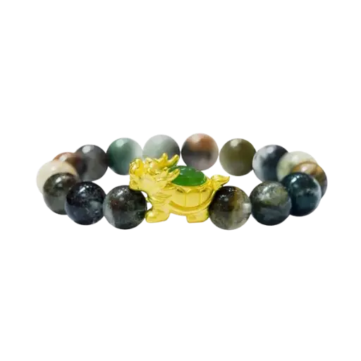 Vòng tay đá mắt hổ mix charm long quy cõng ngọc – May mắn – Tài lộc