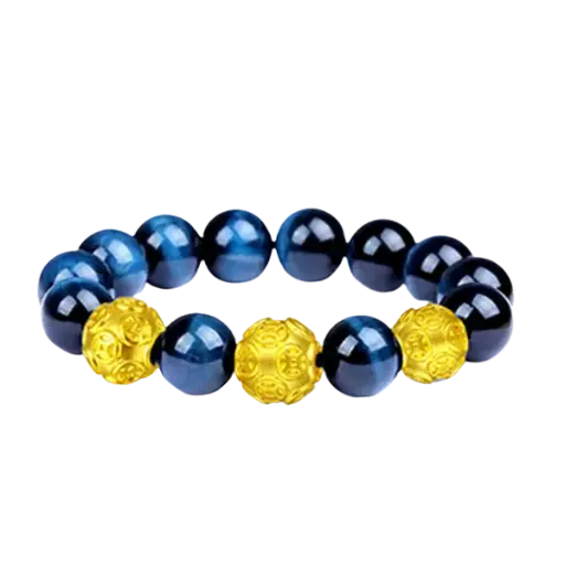 Vòng Tay Đá Mắt Hổ Xanh Dương Phối Vàng 24k Hột Kim Tiền