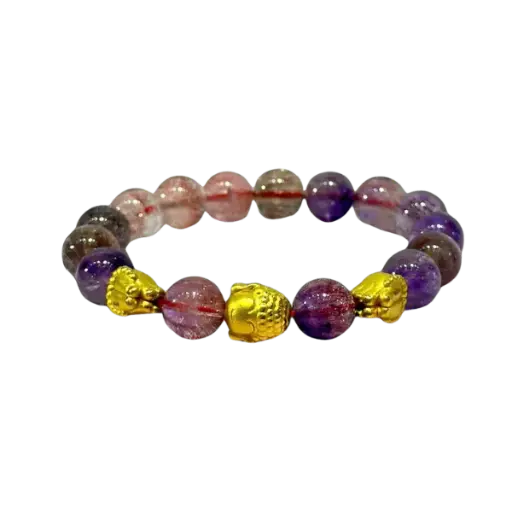 Vòng tay đá Superseven phối charm bàn tay phật mix đầu phật