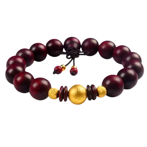 [A9992.01.58] Vòng Gỗ Sưa Phối Charm Vàng 24K Hột Chú Bình An