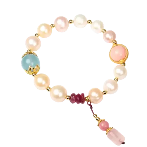 Vòng tay ngọc trai phối ngọc bọc vàng phong thủy