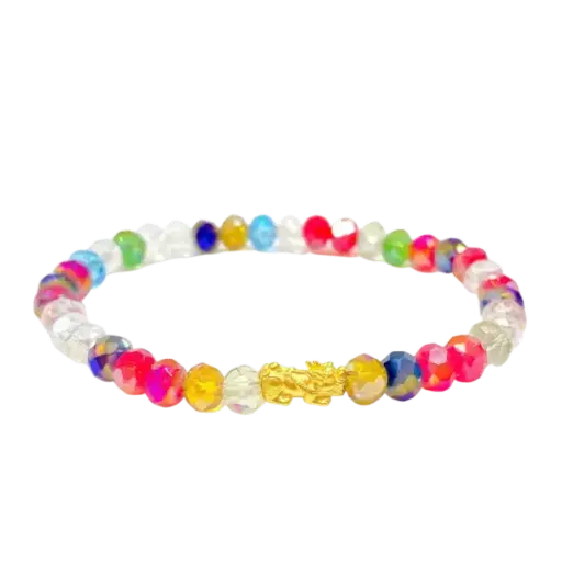 [AG9992.C014.457A] Vòng đá Pha lê Đa Sắc mix Charm Vàng 24K Tỳ hưu tài lộc Size XS