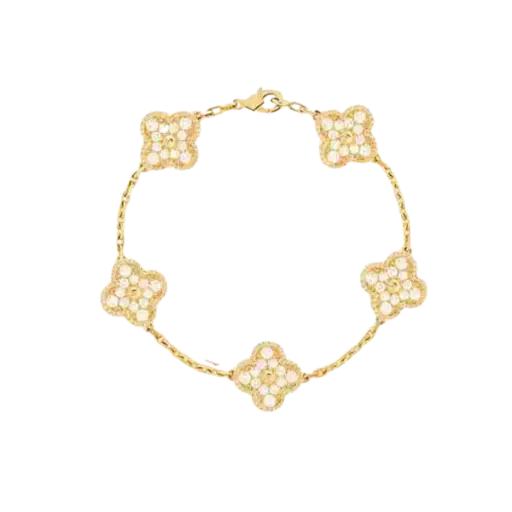 [AG7502.L168.521] Lắc tay Vàng 18K Golden Leaf 5 hoa 15mm full đá – Bản thường