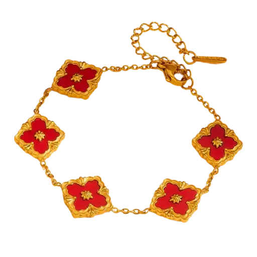 [AG7502.L168.707A] Lắc tay Vàng 18K Golden Clover Leaf 5 hoa – Màu đỏ