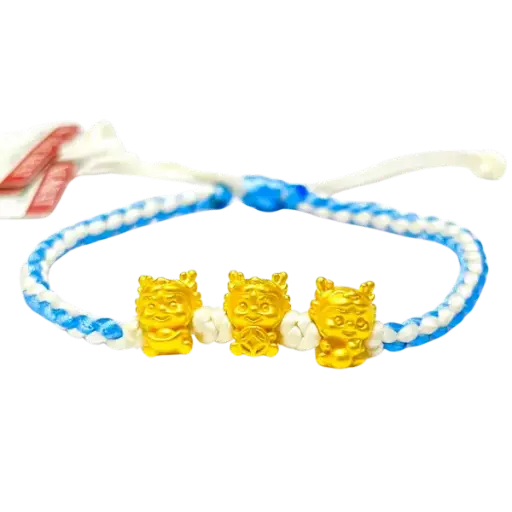 Vòng Tay Phối 3 Charm Vàng 24k Kim Thìn tài lộc – may mắn