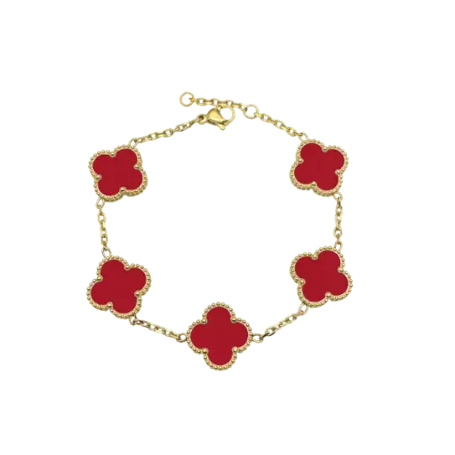 Lắc tay Vàng 18K Golden Leaf 5 hoa 15mm (Bản thường) – Màu đỏ