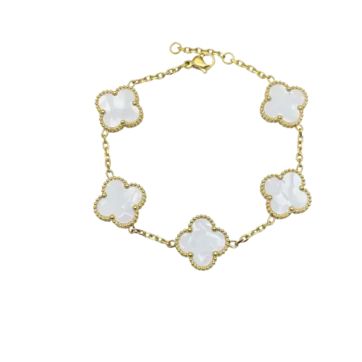 Lắc tay Vàng 18K Golden Leaf 5 hoa 15mm (Bản thường) – Màu trắng