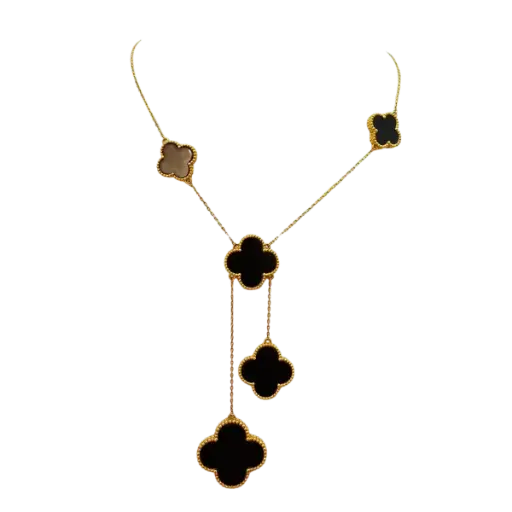[AG7502.D168.607] Dây chuyền vàng 18K Golden Leaf 5 hoa lớn (Bản thường) – Màu đen