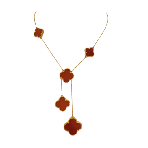 [AG7502.D168.607HB] Dây chuyền vàng 18K Golden Leaf 5 hoa lớn (Bản dày) – Màu đỏ