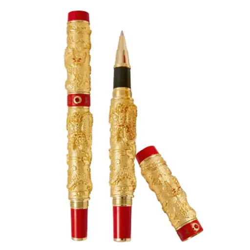 [AO2.Q154.002C] Bút rồng đỏ mạ vàng 24K Song Long. Gold-Plated Pen