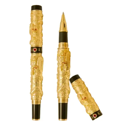 [AO2.Q154.002] Bút Rồng đen mạ vàng 24K Song Long. Gold-Plated Pen